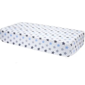 lastikli fitted bebek yatak çarşafı mavi&gri yıdız desenli