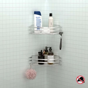 Yapışkanlı Kancalı 2 Adet Banyo Köşe Rafı Silver ST207H