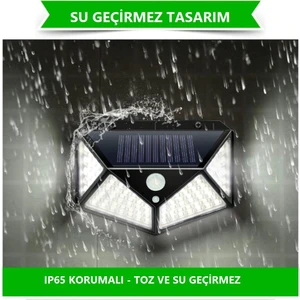 Hareket Sensörlü Solar Güneş Enerjili Bahçe Lambası Dış Mekan Aydınlatma Aplik Kamp 100 LED