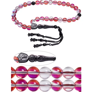 Tesbih Atölyesi Siyah Nikel Püsküllü Kırmızı Doğal Termal Kuvars Tesbih