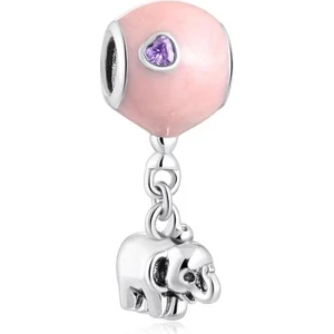Fil ve Mavi Balon Bilek Için Gümüş Charm-Pembe