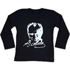 Atatürk ve Imza Baskılı Uzun Kol Siyah Tshirt