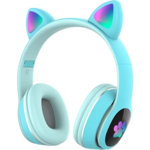 Aktarmobile Kablosuz Kedi Kulağı Tasarımlı LED Işıklı Mikrofonlu Kulak Üstü Bluetooth Kulaklık  - Açık Mavi