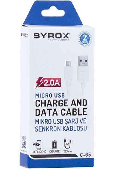Syrox 2.0 Amper Micro USB Küçük Kutulu Kablo SYX-C65