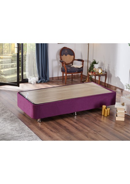 Niron Purple Baza - 80X200 cm Tek Kişilik Sandıklı Mor Kumaş Baza Silinebilir Soho Kumaş