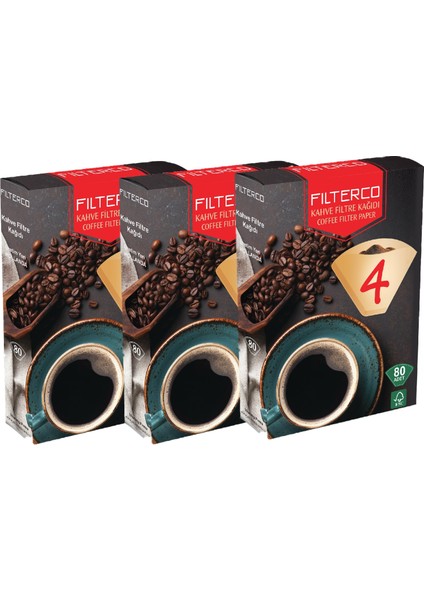 Kahve Filtre Kağıdı 1x4 80'li 3 Paket 240'LI