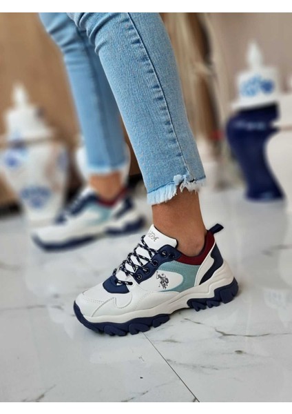 Tracky Beyaz Lacivert Kadın Sneaker Ayakkabı V2