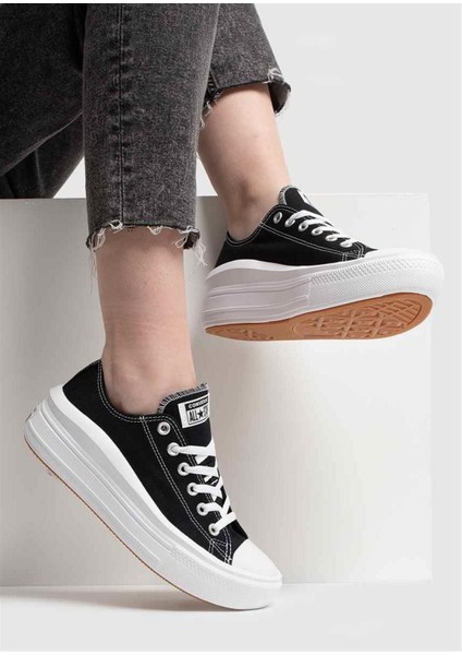 All Star Siyah Beyaz Kalın Yüksek Taban Ayakkabı 570256C V5