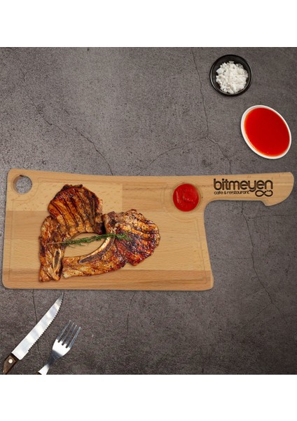 Restoran & Cafe & Barlara Özel Satır Tasarımlı Doğal Masif Ahşap Yemek Sunum Tabağı