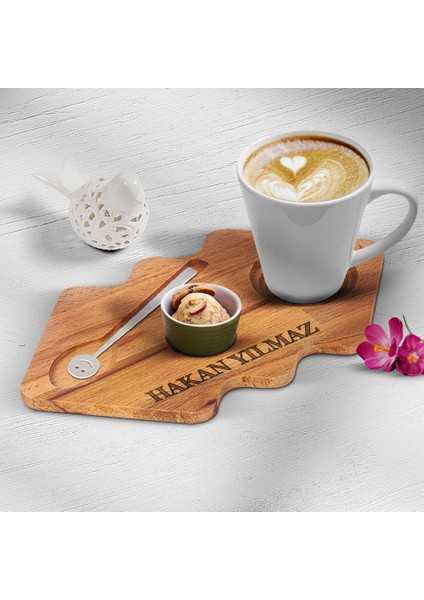 Kişiye Özel Dalgalı Ahşap Latte Sunum Tabağı
