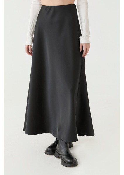 Kadın Siyah Saten Etek Düz Desen ile Günlük Şıklık 95% Akrilik fiyatları