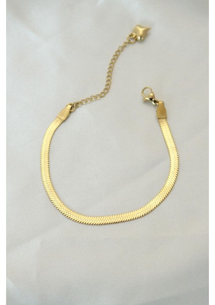 Çelik Gold Renk Italyan Zincirli Bileklik