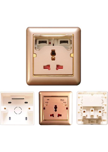 Priz Çift Usbli Telefon Şarjlı 5V 2A Gold Peace