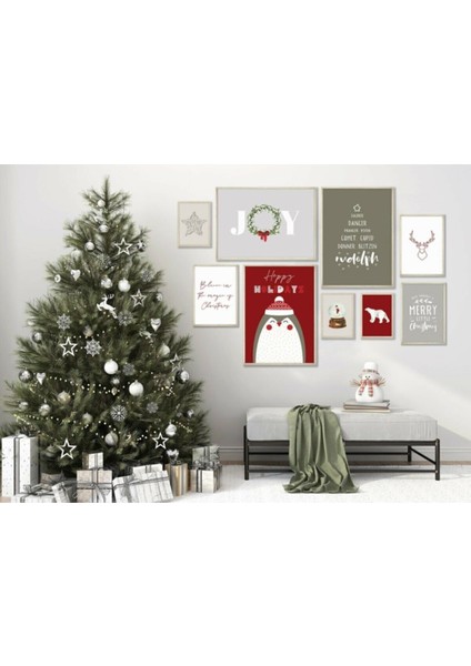 Çerçeveli Yeni Yıl Seti Yılbaşı Seti Mdf Tablo Seti Noel Set Ahşap Çerçeve Seti ÖZC-335