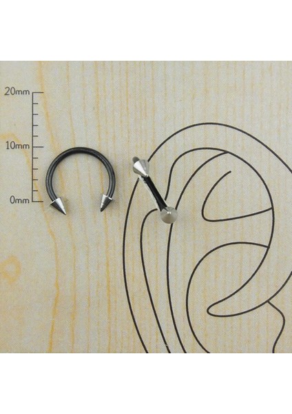 Yarım Halka Siyah Gövde Gümüş Spayk Cerrahi Çelik Kıkırdak Yan Dudak Smiley Piercing 10MM