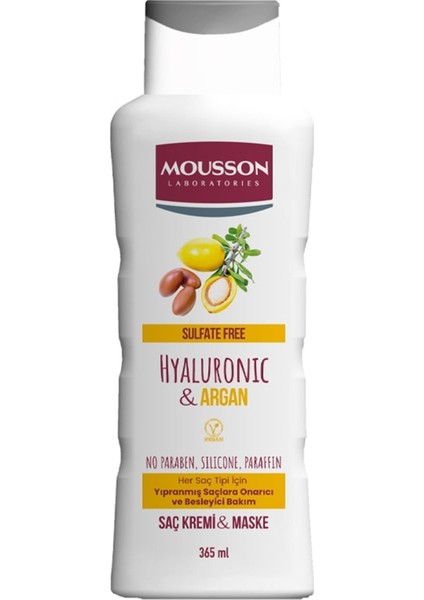 Mousson Hyalüronik Asit & Argan Içeren Onarıcı ve Besleyici Sülfatsız Saç Bakım Krem ve Maskesi 365 ml Saç Kremi