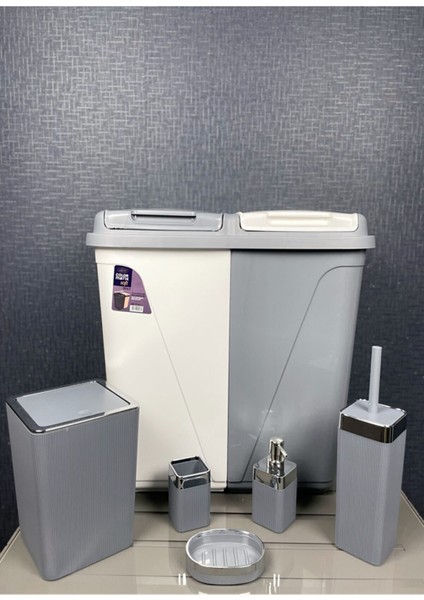 6 Parça Kirli Çamaşır Sepeti- Wc Banyo Set, Violet 6 Parça Lüx Çeyiz Seti