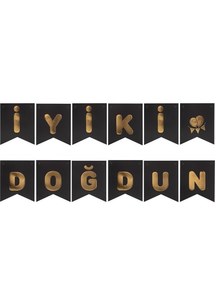 İyi Ki Doğdun Yaldızlı Banner Siyah Gold