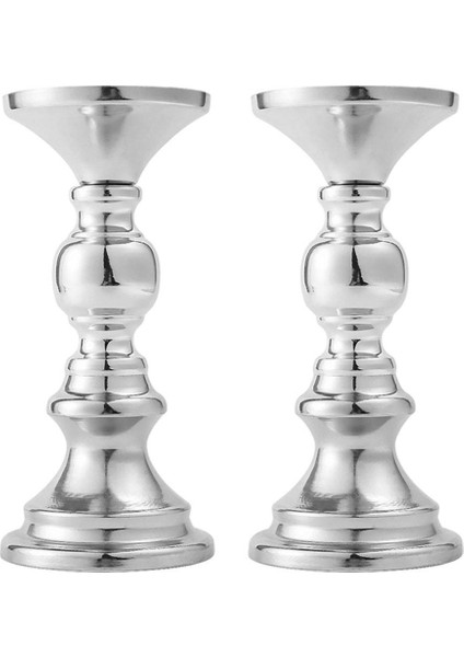 F Fityle 2x Demir Mumluklar, Vintage Sütun Mumluk Masa Centerpieces - Şamdanlarla Kullanım, Tealight, Mumlar Ev Yemek Odası Düğün Dekorasyonu - Gümüş