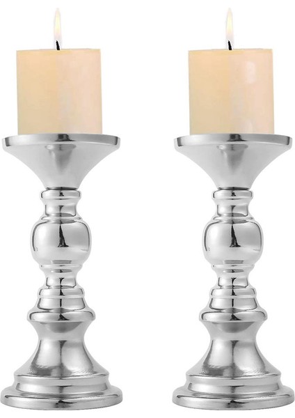 F Fityle 2x Demir Mumluklar, Vintage Sütun Mumluk Masa Centerpieces - Şamdanlarla Kullanım, Tealight, Mumlar Ev Yemek Odası Düğün Dekorasyonu - Gümüş