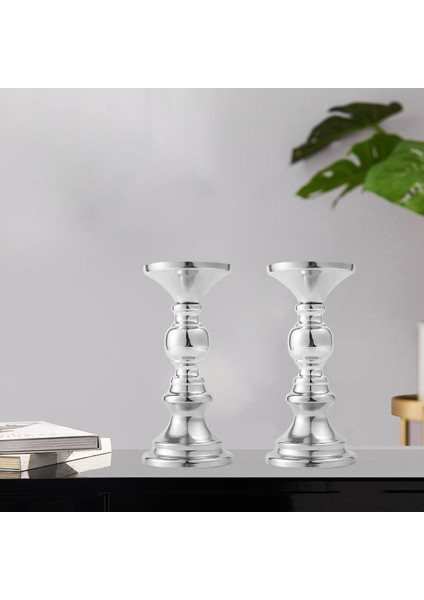 F Fityle 2x Demir Mumluklar, Vintage Sütun Mumluk Masa Centerpieces - Şamdanlarla Kullanım, Tealight, Mumlar Ev Yemek Odası Düğün Dekorasyonu - Gümüş