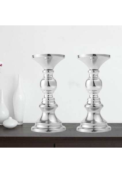 F Fityle 2x Demir Mumluklar, Vintage Sütun Mumluk Masa Centerpieces - Şamdanlarla Kullanım, Tealight, Mumlar Ev Yemek Odası Düğün Dekorasyonu - Gümüş