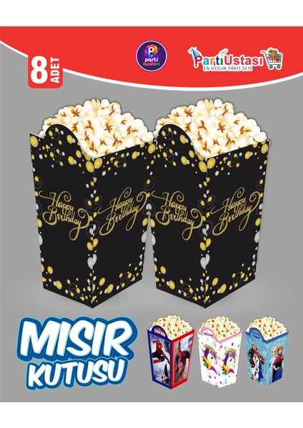 Parti Oyun Evi Happy Birthday Popcorn Mısır Kutusu 8'li