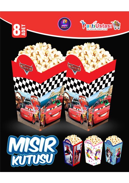 Parti Oyun Evi Cars Arabalar Popcorn Mısır Kutusu 8'li