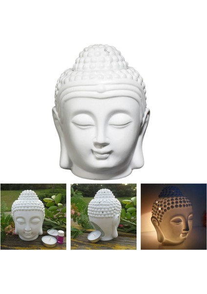 F Fityle Yaratıcı Buda Kafa Heykeli Uçucu Yağ Brülör Tealight Mum Difüzör Beyaz modelleri