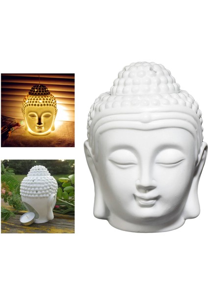 F Fityle Yaratıcı Buda Kafa Heykeli Uçucu Yağ Brülör Tealight Mum Difüzör Beyaz indirimleri
