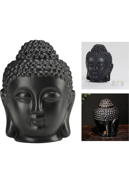 F Fityle Seramik Buda Kafa Heykeli Uçucu Yağ Brülör Tealight Tutucu Mum Tütsü Buhurluk Aromaterapi Meditasyon Yoga Ev Dekor Hediye - Siyah fırsatları