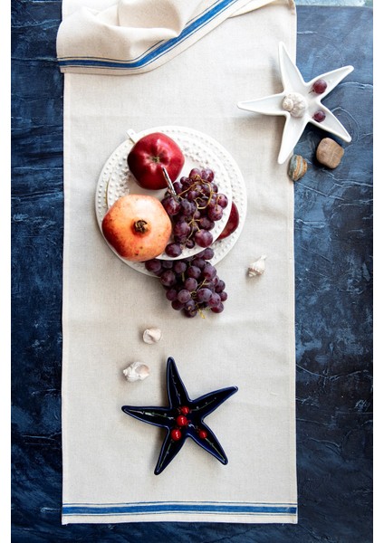 Keten Bodrum Mavisi Şeritli Runner