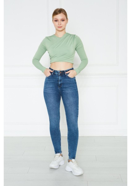 Kadın Mavi Yüksek Bel Skinny Fit Jean