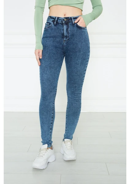 Kadın Mavi Yüksek Bel Skinny Fit Jean