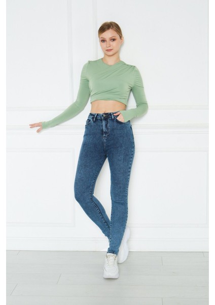 Kadın Mavi Yüksek Bel Skinny Fit Jean