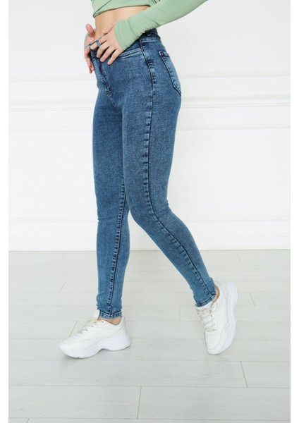 Kadın Mavi Yüksek Bel Skinny Fit Jean