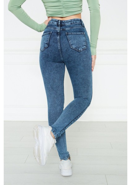 Kadın Mavi Yüksek Bel Skinny Fit Jean