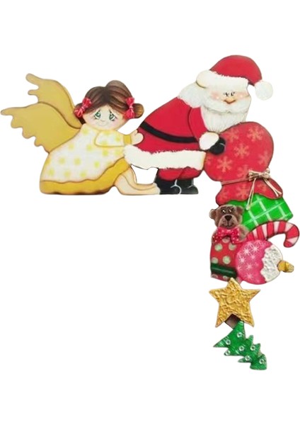 Ahşap Noel Kapı Çerçeve Dekorasyon Süsleme Ev Dekor Melek ve Noel Baba (Yurt Dışından)