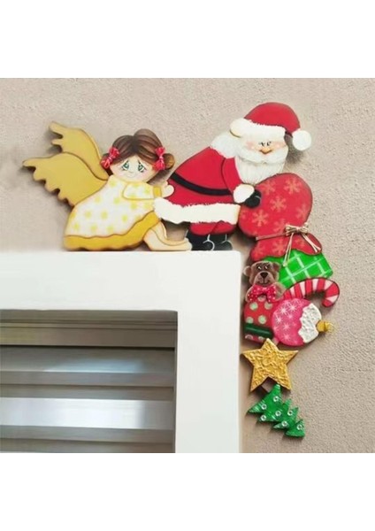 Ahşap Noel Kapı Çerçeve Dekorasyon Süsleme Ev Dekor Melek ve Noel Baba (Yurt Dışından)