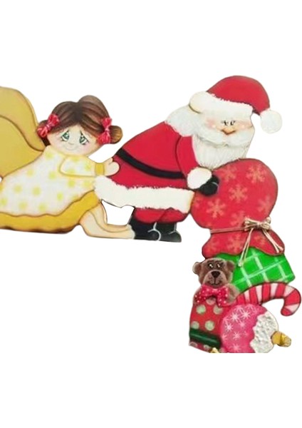 Ahşap Noel Kapı Çerçeve Dekorasyon Süsleme Ev Dekor Melek ve Noel Baba (Yurt Dışından)