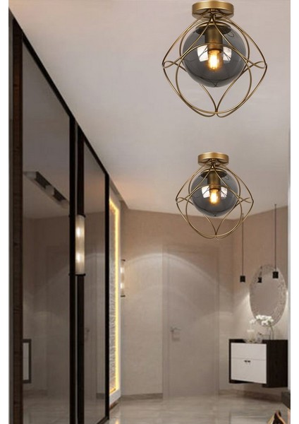 Modern Metal Tekli Siyah-Füme Camlı Tavan Montaj Avize fiyatları