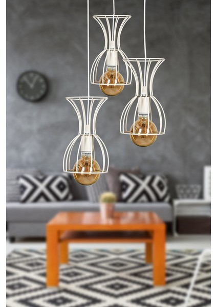 Tarz 3.lü Avize Beyaz