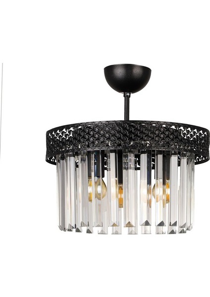 Şeritli Kristal 3.lü Siyah Taşlı Avize fiyatları