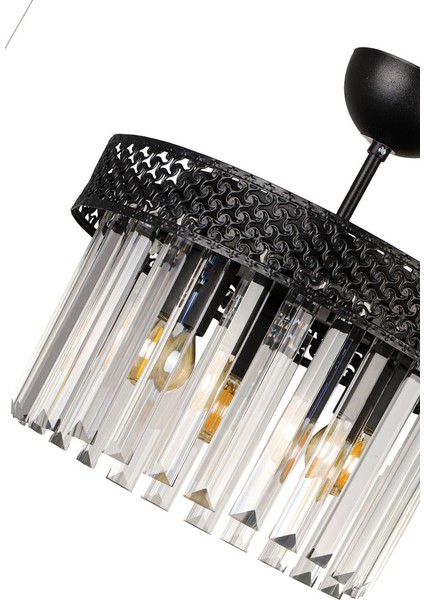 Şeritli Kristal 3.lü Siyah Taşlı Avize fırsatları