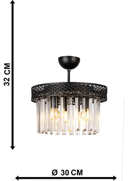 Şeritli Kristal 3.lü Siyah Taşlı Avize indirimleri