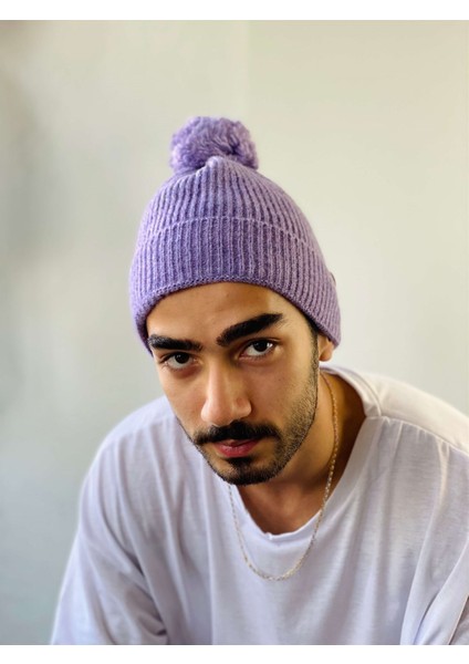 Ponponlu Unisex Bere Kadın Lila modelleri