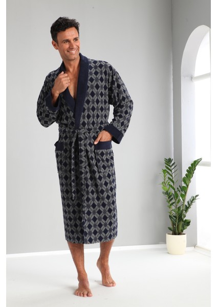 Kareli Jakarlı Bambo Cotton Erkek Sabahlık