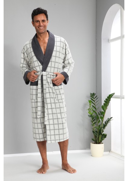 Kareli Jakarlı Bambo Cotton Erkek Sabahlık