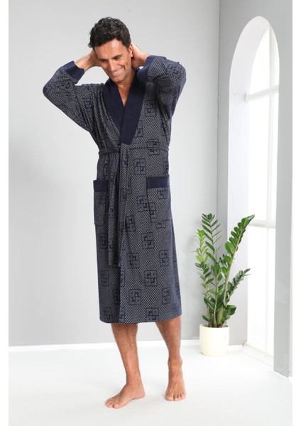 Kareli Jakarlı Bambo Cotton Erkek Sabahlık