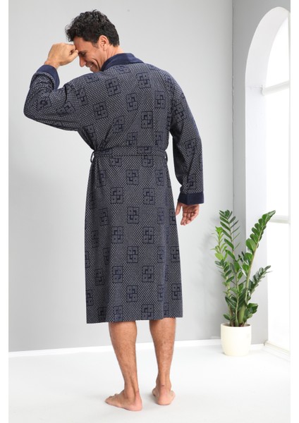 Gri Kareli Jakarlı Bambo Cotton Erkek Sabahlık